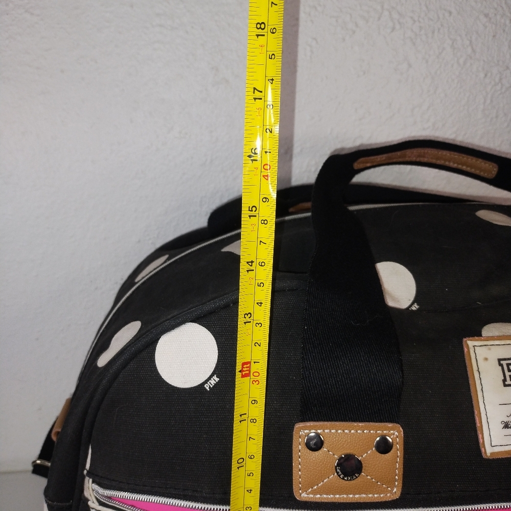 Vintage PINK Victoria's Secret Black and White Polka Dot Large Duffle Bag - Picture 14 of 16